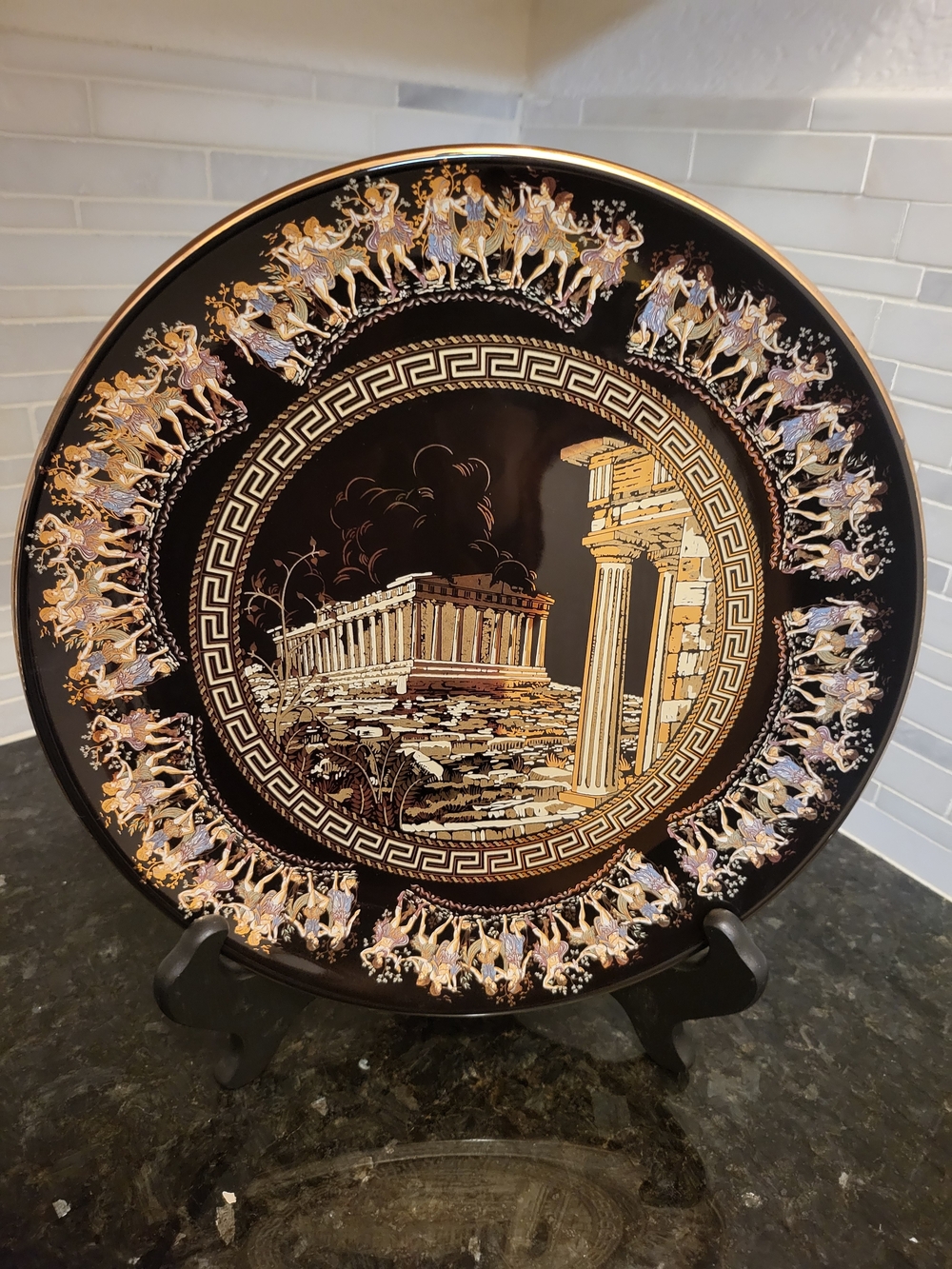 Iadis Greece 11” Greek Acropolis Plate 24K Gold Handmade Parthenon Vintage